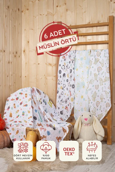 LUCKKA  Çok Amaçlı Müslin Örtü Seti - 75x75 cm - ZTC100  Desenli 2 ürün görseli 1