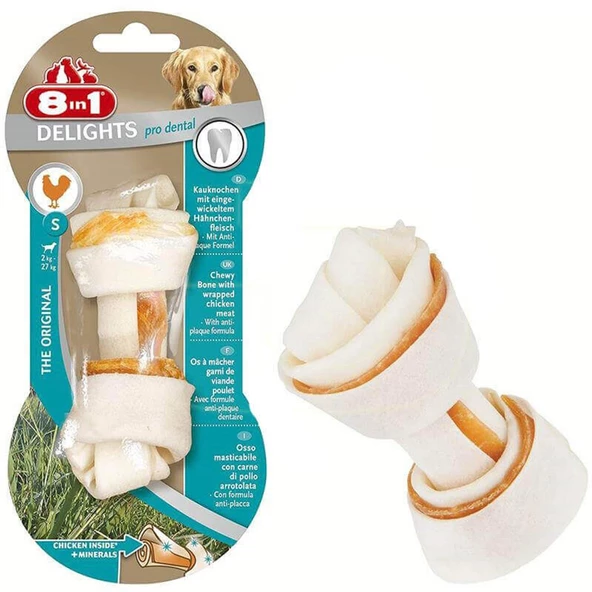 8in1 Delights Pro Dental Düğümlü Tavuk Etli Köpek Kemiği S 35 gr ürün görseli 1