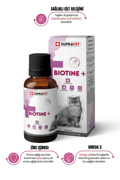 Supravet Plus + B For Cats Biotine Damla 100 ml + Zinc + Multi Vitamin (Kediler İçin Tüy Sağlığı Damlası) ürün görseli 1