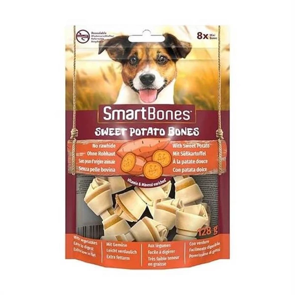 Smartbones Tavuk ve Tatlı Patatesli Mini Düğüm Kemik Köpek Ödülü 128 gr 8 Adet ürün görseli 1