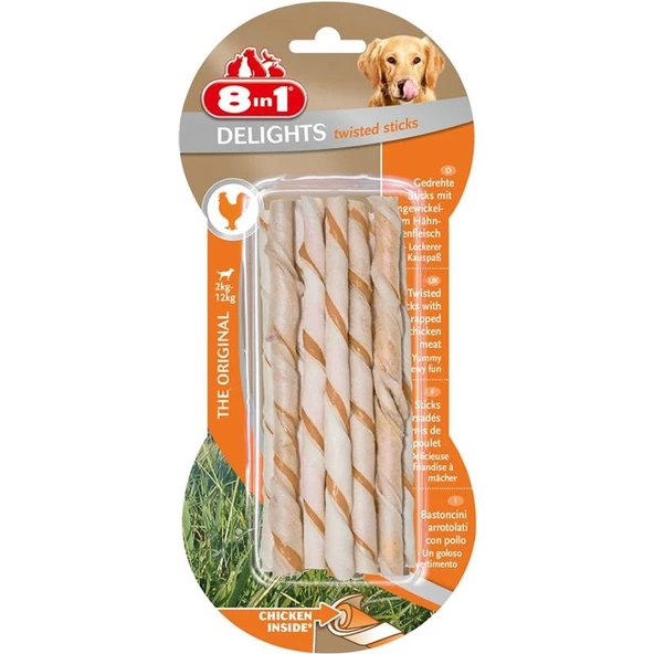 8in1 Delights Twisted Sticks Tavuklu Köpek Ağız Bakım Çubuğu 10'lu 55 gr ürün görseli 1