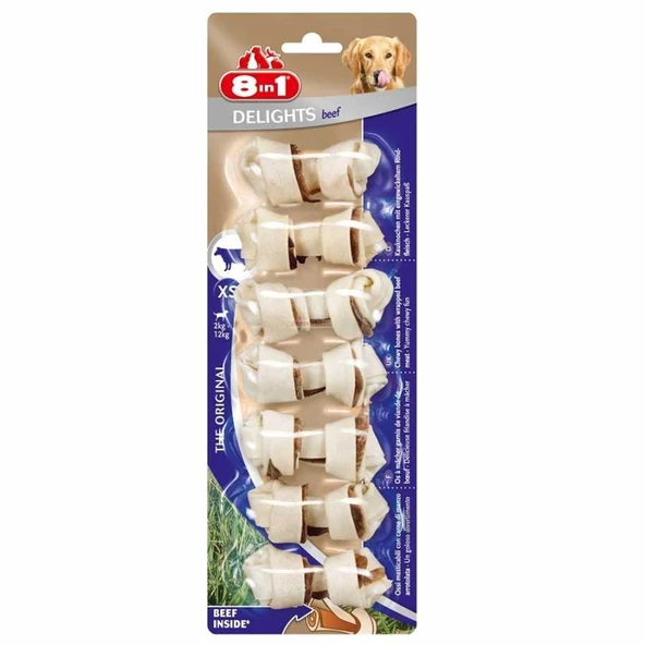 8in1 Delights Bones Biftekli Köpek Ödül Kemiği  XS 7'li 84 gr ürün görseli 1