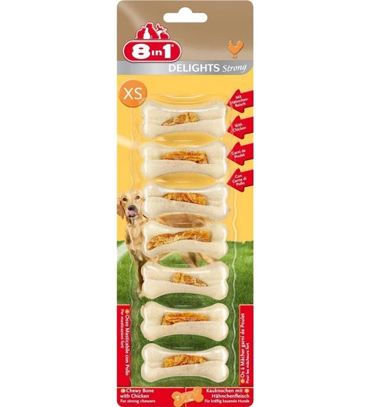 8in1 Delights Strong Tavuklu Köpek Ödül Kemiği XS 7'li 140 gr ürün görseli 1