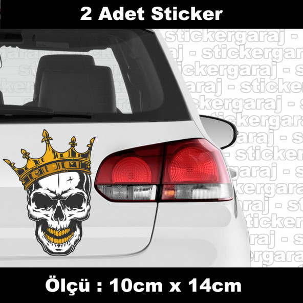 kurukafa skull iskelet taç sticker etiket - 2 adet araba kask motosiklet laptop tablet pc atv uyumlu sticker 2 adet ürün görseli 1