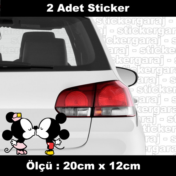 Mickey mouse öpücük fare sticker 2ADET - araba kask motosiklet laptop tablet pc atv uyumlu sticker 2 adet ürün görseli 1