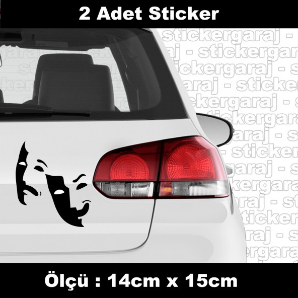 Maske tiyatro sticker etiket - 2 adet araba kask motosiklet laptop tablet pc atv uyumlu sticker 2 adet ürün görseli 1