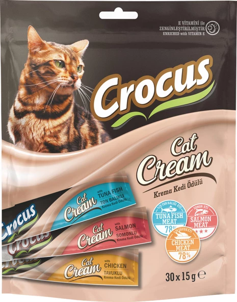 Crocus Çoklu Tavuklu & Ton Balıklı & Somonlu Krema Kedi Ödülü 30 X 15 gr ürün görseli 1