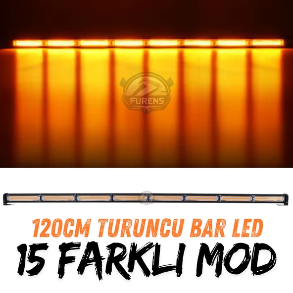 Turuncu Tepe Çakar Bar Led 120cm 12-24v  Off Road Çekici Traktör İkaz Lambası Çakar 15 Modlu ürün görseli 1