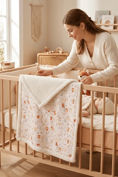 Luckka Puffy Bebek Battaniyesi 70x100 cm Koyun Tüylü Müslin Battaniye  - ZTPUF00  Tilki ürün görseli 1