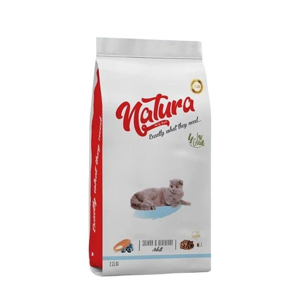 Natura Premium Somonlu Yaban Mersinli Düşük Tahıllı Yetişkin Kedi Maması 2,25 kg ürün görseli 1