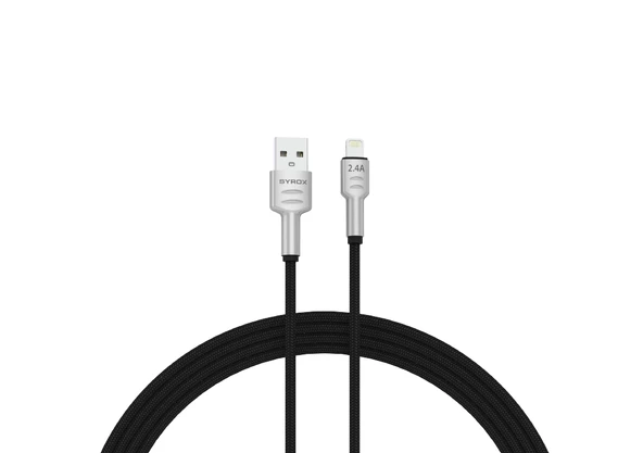 Syrox C133AL 2.4A 1.18mt Örgülü USB - Lightning Şarj & Data Kablosu - Siyah ürün görseli 1