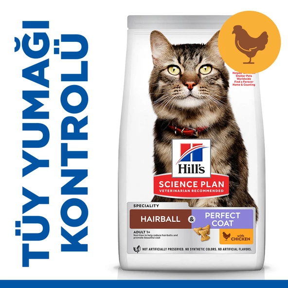 Hill's SCIENCE PLAN Tüy Yumağı Önleyici Mükemmel Tüyler İçin Tavuklu Kedi Maması 1,5 kg ürün görseli 1