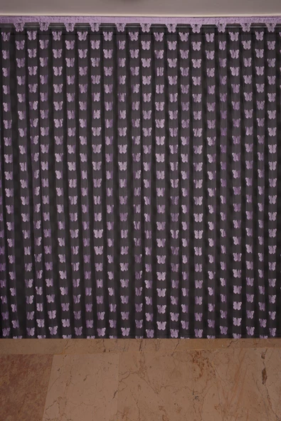 KELEBEK  MODEL LİLA ÇİFT RENK İP PERDE HAZIR DÜĞMELERİ DİKİLMİŞ İP PERDE 300*280 cm ürün görseli 1