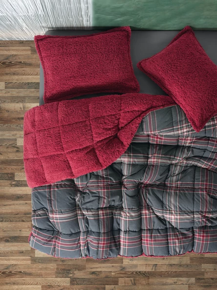 Cozy Home Festive Çift Kişilik Çift Taraflı Peluş Yorgan Noel Kırmızı ürün görseli 1