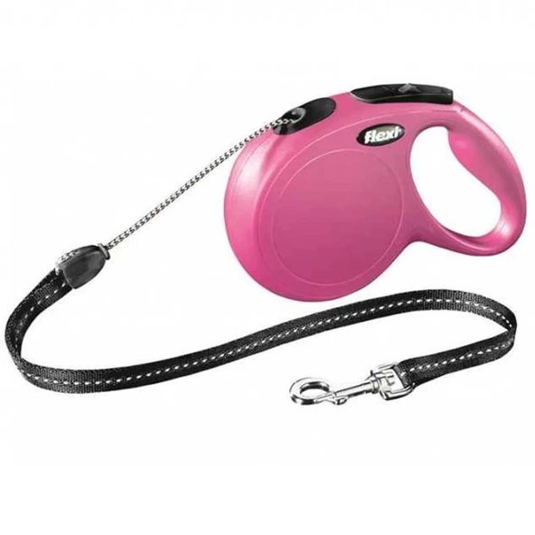 Flexi New Classic İp Otomatik Köpek Gezdirme Tasması Pembe S 5 mt ürün görseli 1