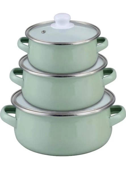 Ebru Metal Emaye Mini 3'lü Tencere Seti 12/14/16 cm Yeşil ürün görseli 1