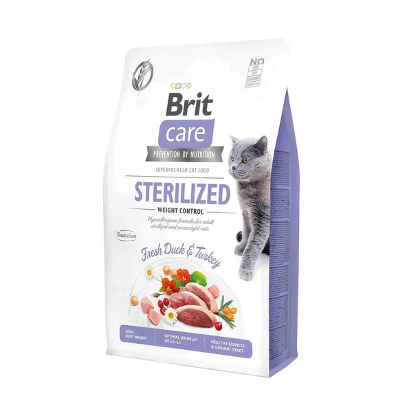 Brit Care Tahılsız Ördek ve Hindi Etli Kısırlaştırılmış Diyet Yetişkin Kedi Maması 2 kg ürün görseli 1