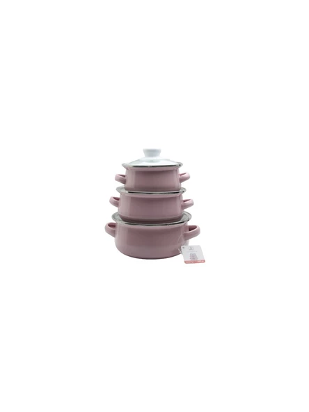 Ebru Metal Emaye Mini 3'lü Tencere Seti 12/14/16 Cm Pembe ürün görseli 1