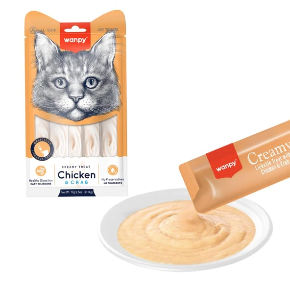 Wanpy Tavuk ve Yengeçli Sıvı Krema Kedi Ödülü 5 X 14 gr ürün görseli 1