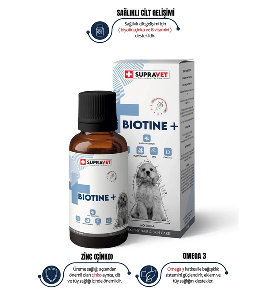 Supravet Plus + B For Dogs Biotine Damla 100 ml + Zinc + Multi Vitamin (Köpekler Için Tüy Sağlığı Damlası) ürün görseli 1