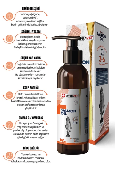 Supravet Salmon Oil Doğal Kedi Köpekler İçin Norveç Somon Yağı 200 Ml ürün görseli 1