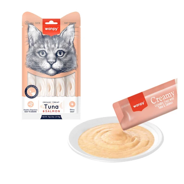Wanpy Ton Balıklı ve Somonlu Sıvı Krema Kedi Ödül 5 X 14 gr ürün görseli 1