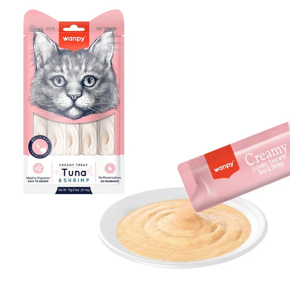 Wanpy Ton Balıklı ve Karidesli Sıvı Krema Kedi Ödülü 5x14 gr ürün görseli 1