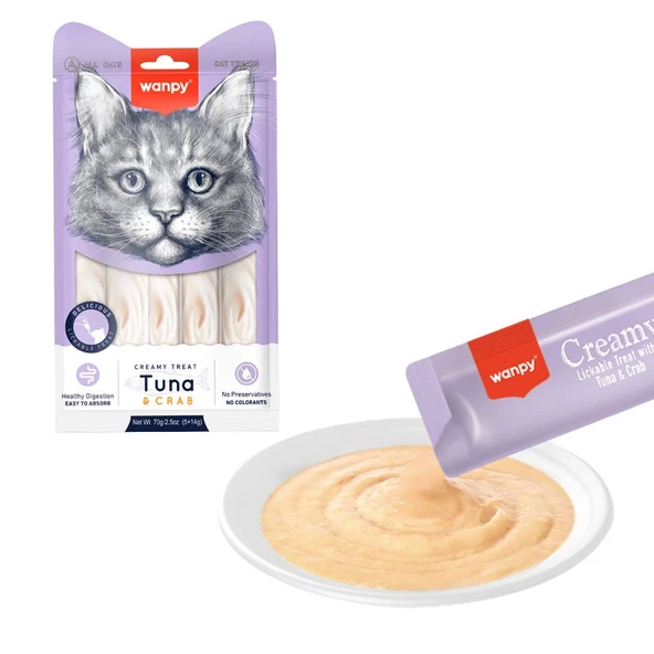 Wanpy Ton Balıklı ve Yengeçli Sıvı Krema Kedi Ödülü 5x14gr ürün görseli 1
