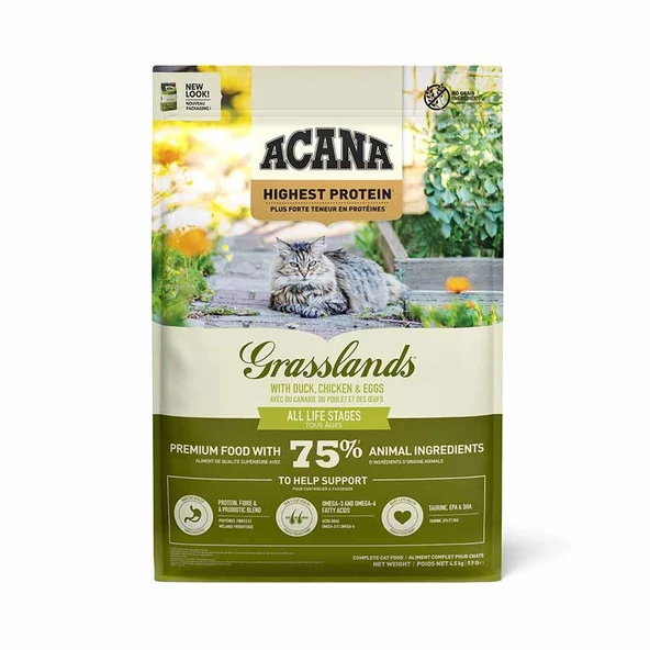 Acana Grasslands Ördekli ve Tavuklu Tahılsız Tüm Irk ve Yaşam Evreleri İçin Kedi Maması 4,5 kg ürün görseli 1
