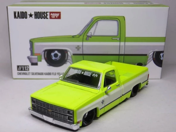 Mini GT Kaido House /112 Chevrolet Silverado Kaido Flo Yellow V1 Model Araba ürün görseli 1