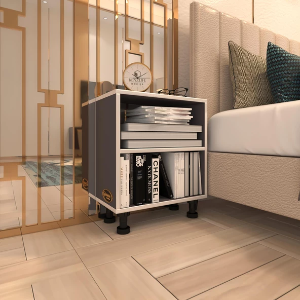 Kenzlife komodin matti gri 48x40x40 ayarlı ayaklı komidin kitaplık ürün görseli 1