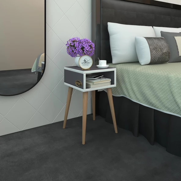 Kenzlife komodin antero gri 60*40*40 ahşap ayaklı komidin kitaplık ürün görseli 1