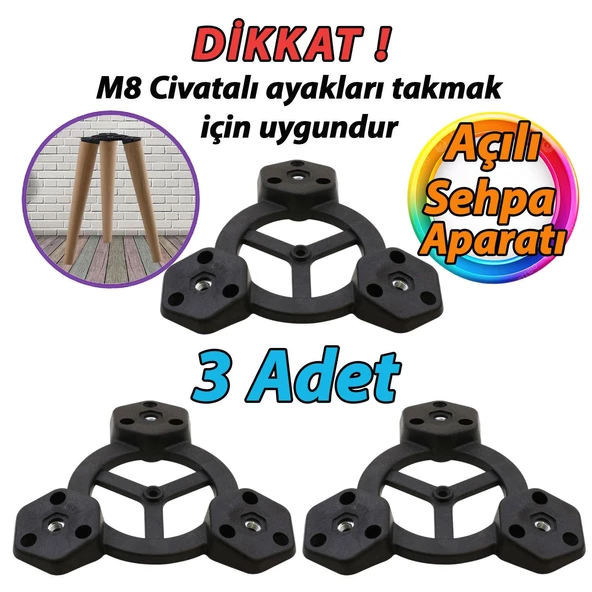 3 Adet Açılı Üçlü Sehpa Bağlantı Aparatı Zigon Puf Tabure Mobilya Masa Ayağı Ayak Takma Tabanı ürün görseli 1