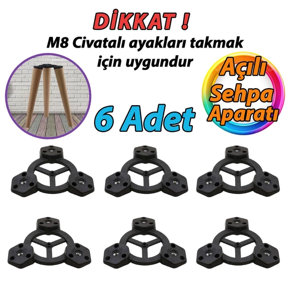 6 Adet Açılı Üçlü Sehpa Bağlantı Aparatı Zigon Puf Tabure Mobilya Masa Ayağı Ayak Takma Tabanı ürün görseli 1