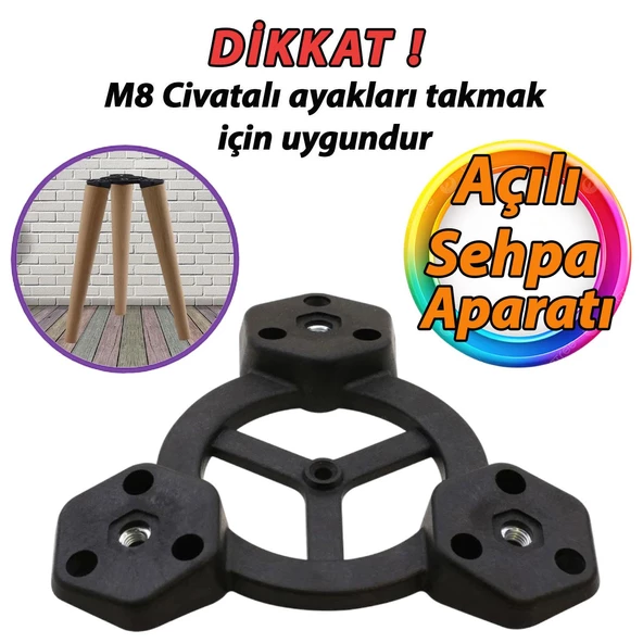 Açılı Üçlü Sehpa Bağlantı Aparatı Zigon Puf Tabure Mobilya Masa Ayağı Ayak Takma Tabanı ürün görseli 1