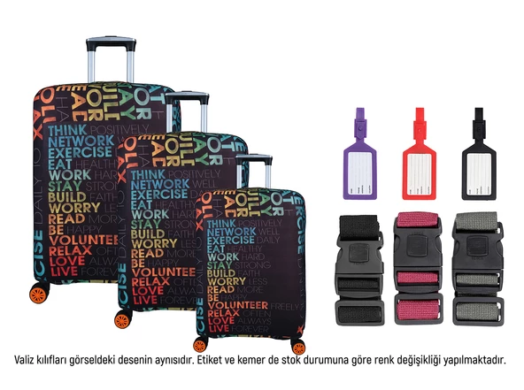 Bagacar Relax 3lü Set Valiz Kılıfı, 3 lü Valiz Kemeri, 3lü Valiz Etiketi ürün görseli 1