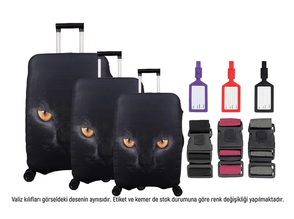 Bagacar Cat 3lü Set Valiz Kılıfı, 3 lü Valiz Kemeri, 3lü Valiz Etiketi ürün görseli 1