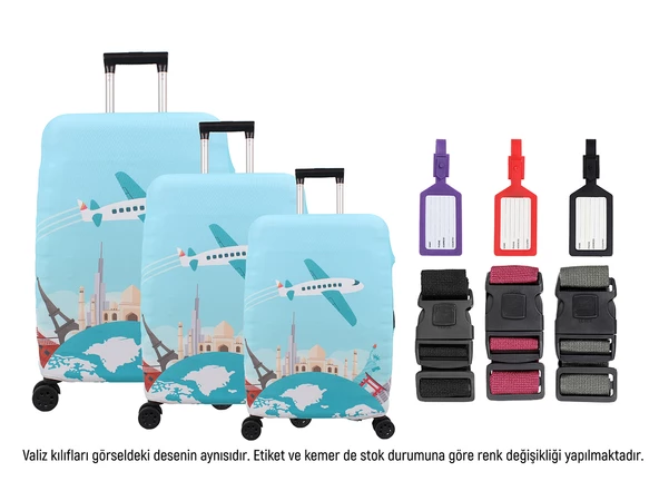 Bagacar Plane 3lü Set Valiz Kılıfı, 3 lü Valiz Kemeri, 3lü Valiz Etiketi ürün görseli 1