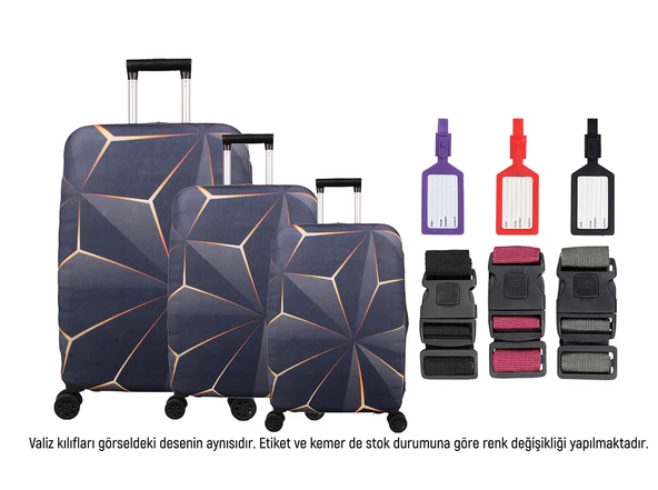 Bagacar Kristal 3lü Set Valiz Kılıfı, 3 lü Valiz Kemeri, 3lü Valiz Etiketi ürün görseli 1