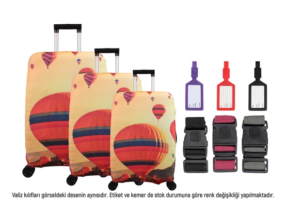 Bagacar Balon 3lü Set Valiz Kılıfı, 3 lü Valiz Kemeri, 3lü Valiz Etiketi ürün görseli 1