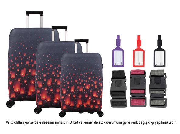 Bagacar Dilek 3lü Set Valiz Kılıfı, 3 lü Valiz Kemeri, 3lü Valiz Etiketi ürün görseli 1