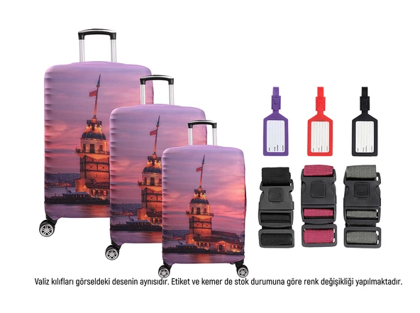 Bagacar Kız Kulesi 3lü Set Valiz Kılıfı, 3 lü Valiz Kemeri, 3lü Valiz Etiketi ürün görseli 1