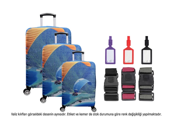 Bagacar Paraşüt 3lü Set Valiz Kılıfı, 3 lü Valiz Kemeri, 3lü Valiz Etiketi ürün görseli 1