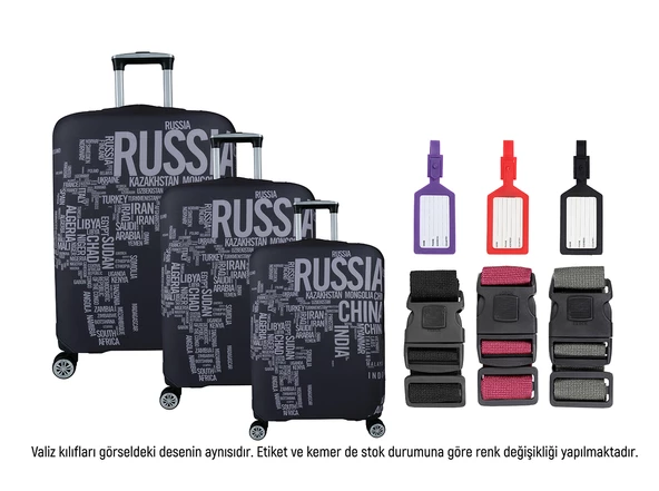 Bagacar Ülkeler 3lü Set Valiz Kılıfı, 3 lü Valiz Kemeri, 3lü Valiz Etiketi ürün görseli 1
