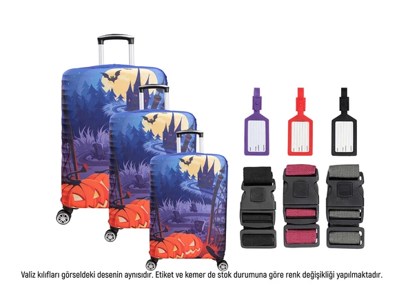 Bagacar Balkabağı 3lü Set Valiz Kılıfı, 3 lü Valiz Kemeri, 3lü Valiz Etiketi ürün görseli 1
