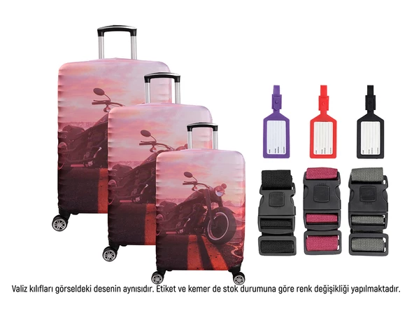 Bagacar Motor 3lü Set Valiz Kılıfı, 3 lü Valiz Kemeri, 3lü Valiz Etiketi ürün görseli 1