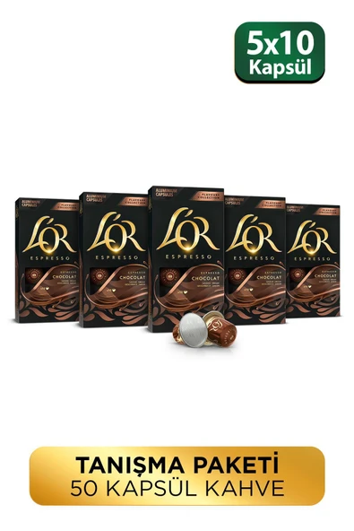 L'OR - Çikolata Aromalı Nespresso Uyumlu 10 Adet Alüminyum Kapsül Kahve x 5 Adet ürün görseli 1