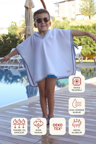 Luckka Pike Çocuk Panço & Bornoz Waffle Kumaş - ZTPNÇ00  1-5 Yaş Açık Mavi ürün görseli 1