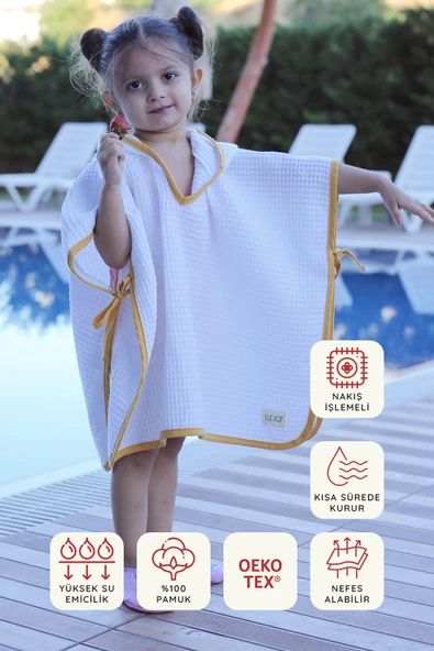 Luckka Pike Çocuk Panço & Bornoz Waffle Kumaş - ZTPNÇ00  1-5 Yaş Sarı ürün görseli 1