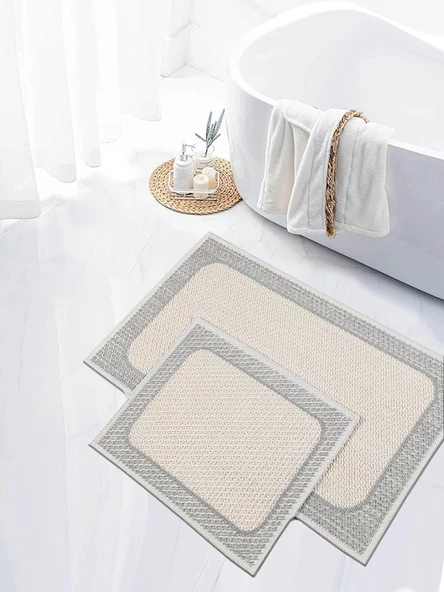 Naturel Pamuklu Kilim Yıkanabilir Banyo Paspası Seti 2'li Klozet Takımı 60x100-50x60cm 7034 ürün görseli 1